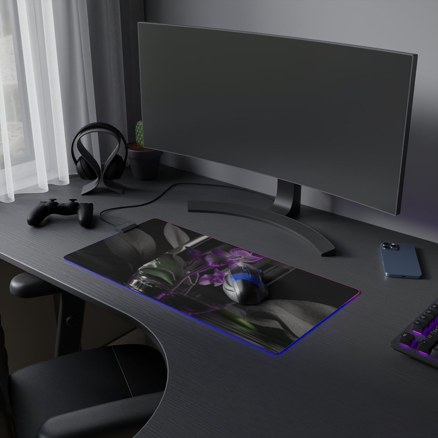 LED Gaming Mouse Pad Purple Orchid Glass vase 1