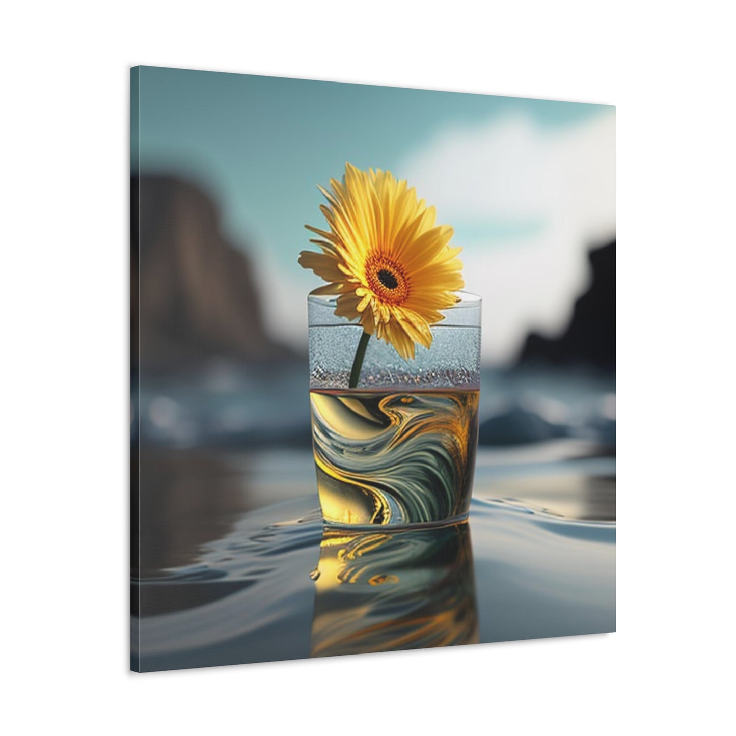 Canvas Gallery Wraps yello Gerbera glass 2