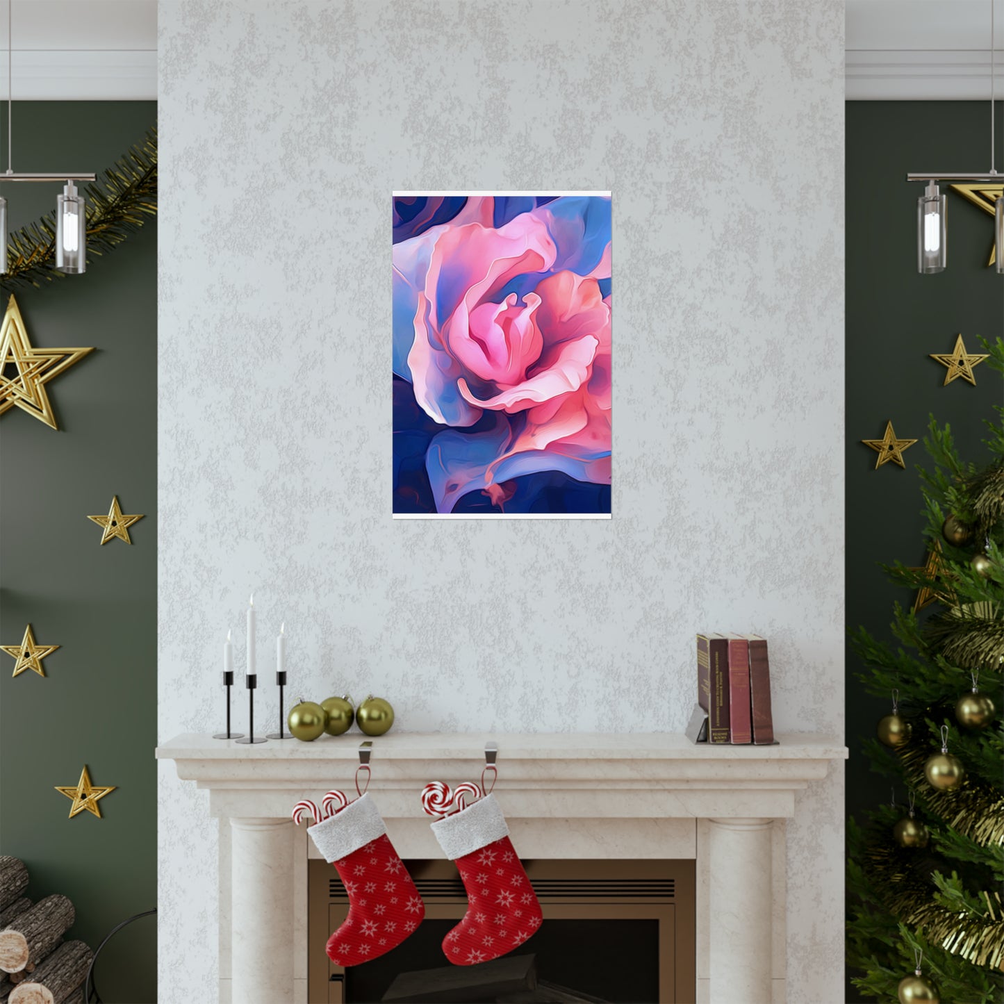 Premium Matte Vertical Posters Pink & Blue Tulip Rose 1