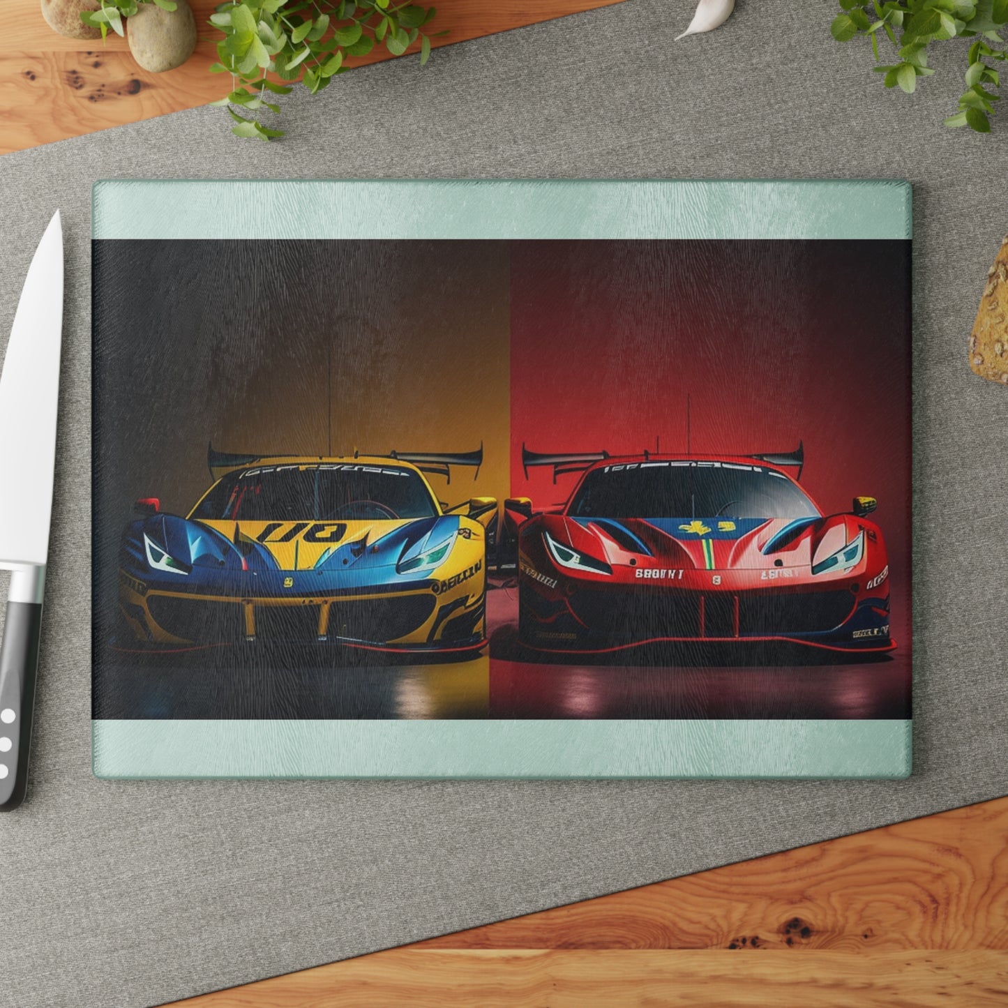 Glass Cutting Board Ferrari Red Blue 3