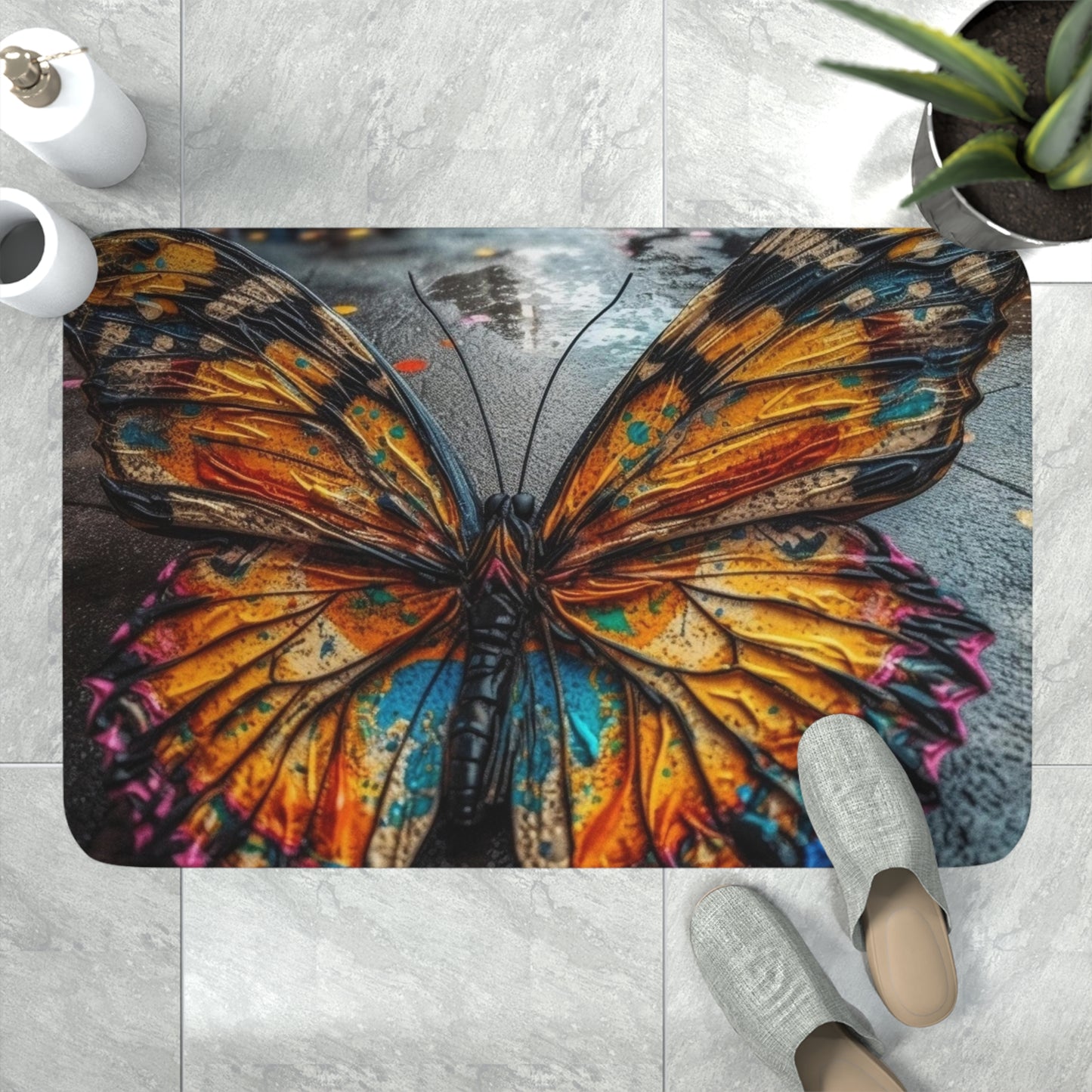 Memory Foam Bath Mat Liquid Street Butterfly 1