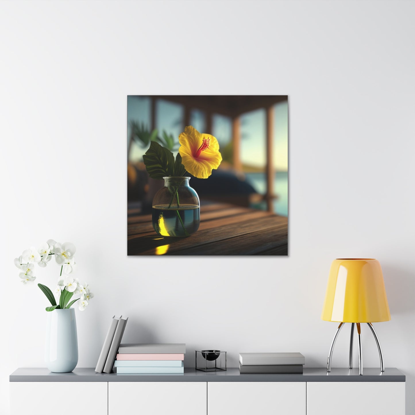 Canvas Gallery Wraps Yellow Hibiscus Wood 2