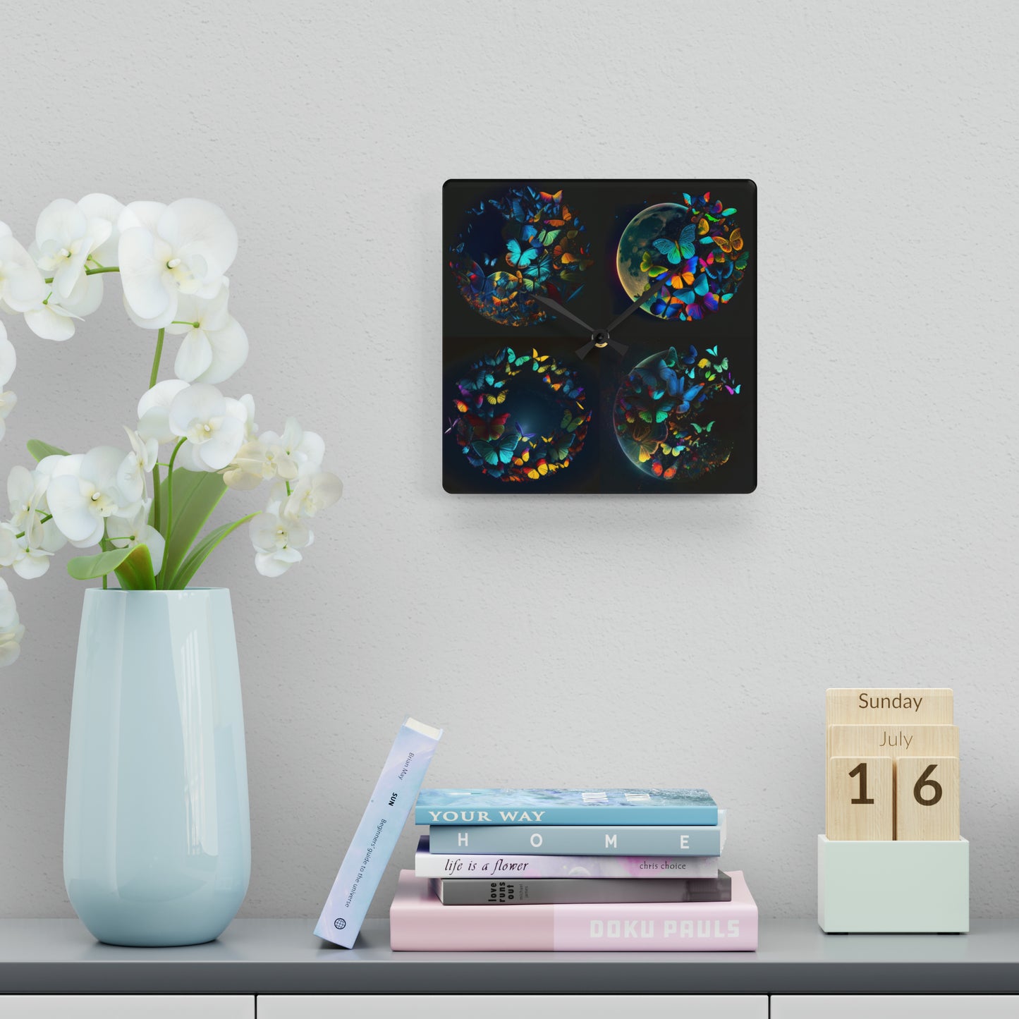 Acrylic Wall Clock Moon Butterfly 5