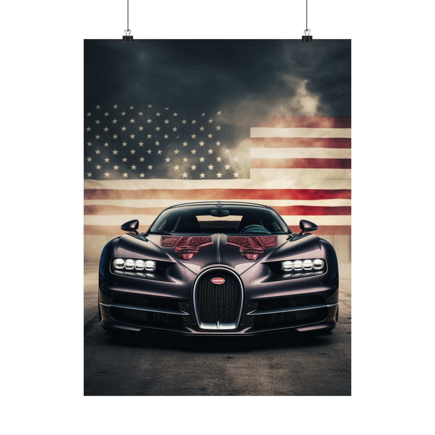 Premium Matte Vertical Posters American Flag Background Bugatti 2