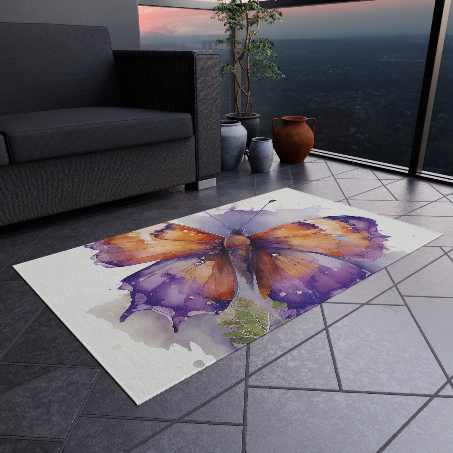 Outdoor Rug  MerlinRose Watercolor Butterfly 2