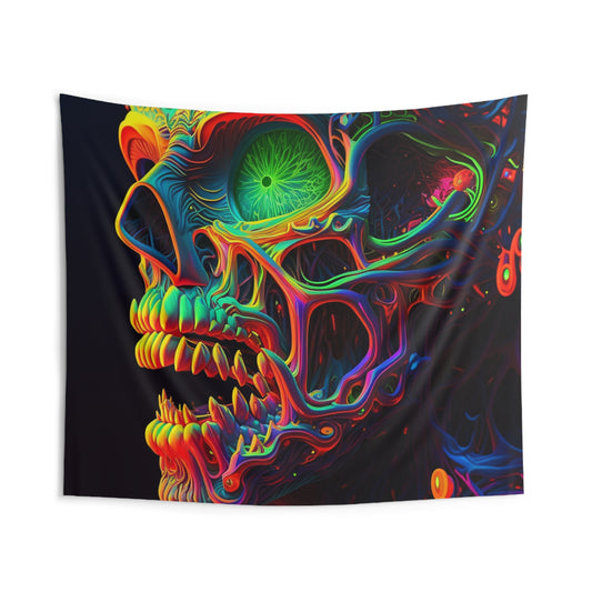 Indoor Wall Tapestries Florescent Skull Death 1