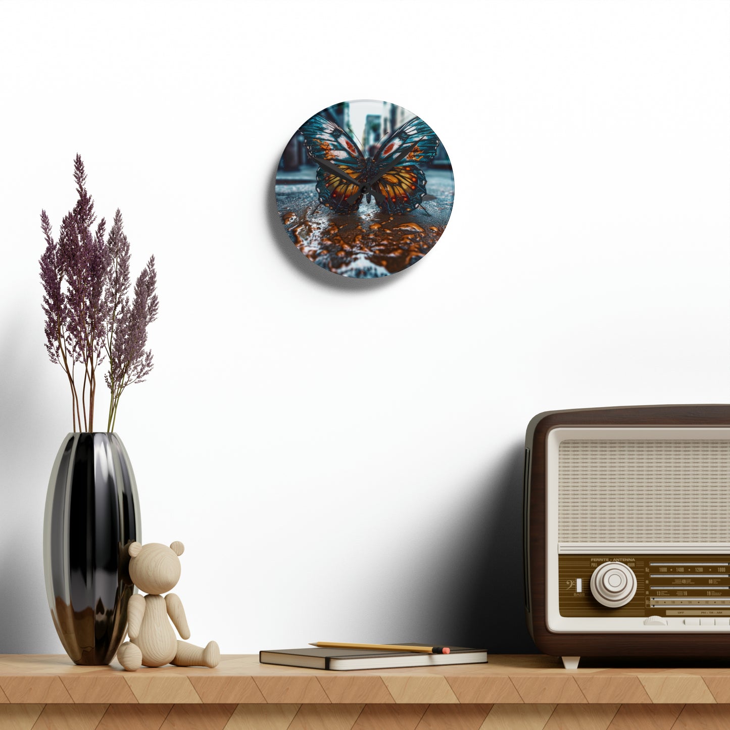 Acrylic Wall Clock Water Butterfly Street 3