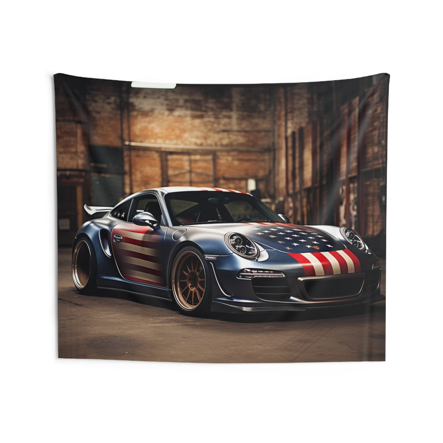 Indoor Wall Tapestries American Flag Porsche 1