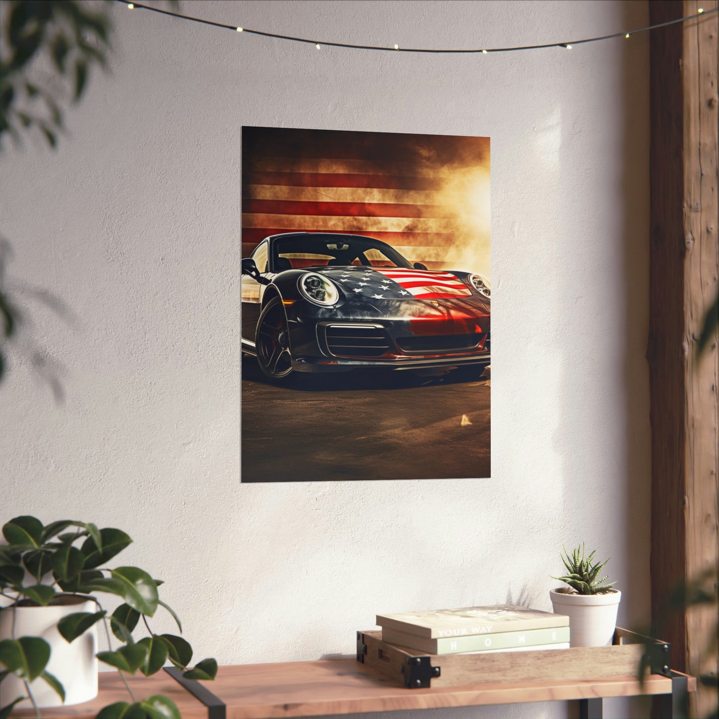 Premium Matte Vertical Posters Abstract American Flag Background Porsche 1