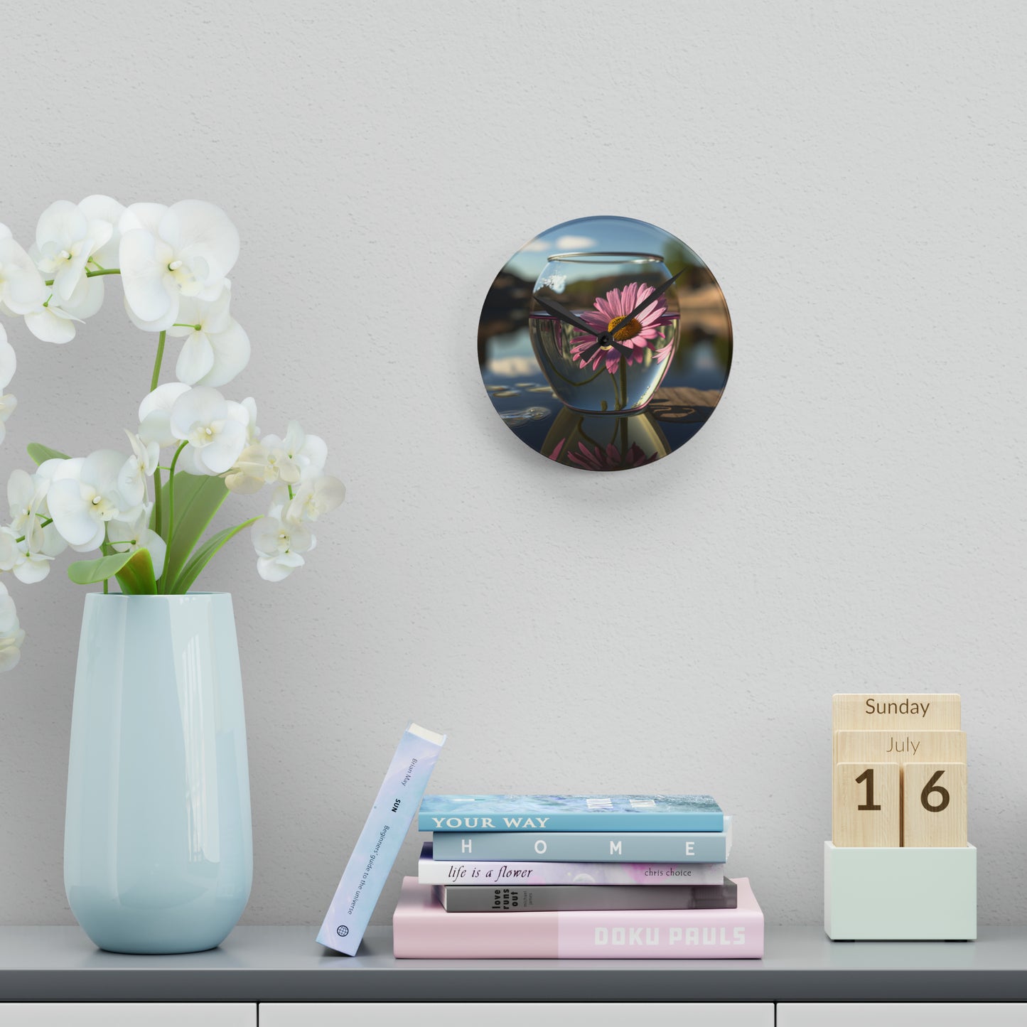 Acrylic Wall Clock Daisy in a vase 1