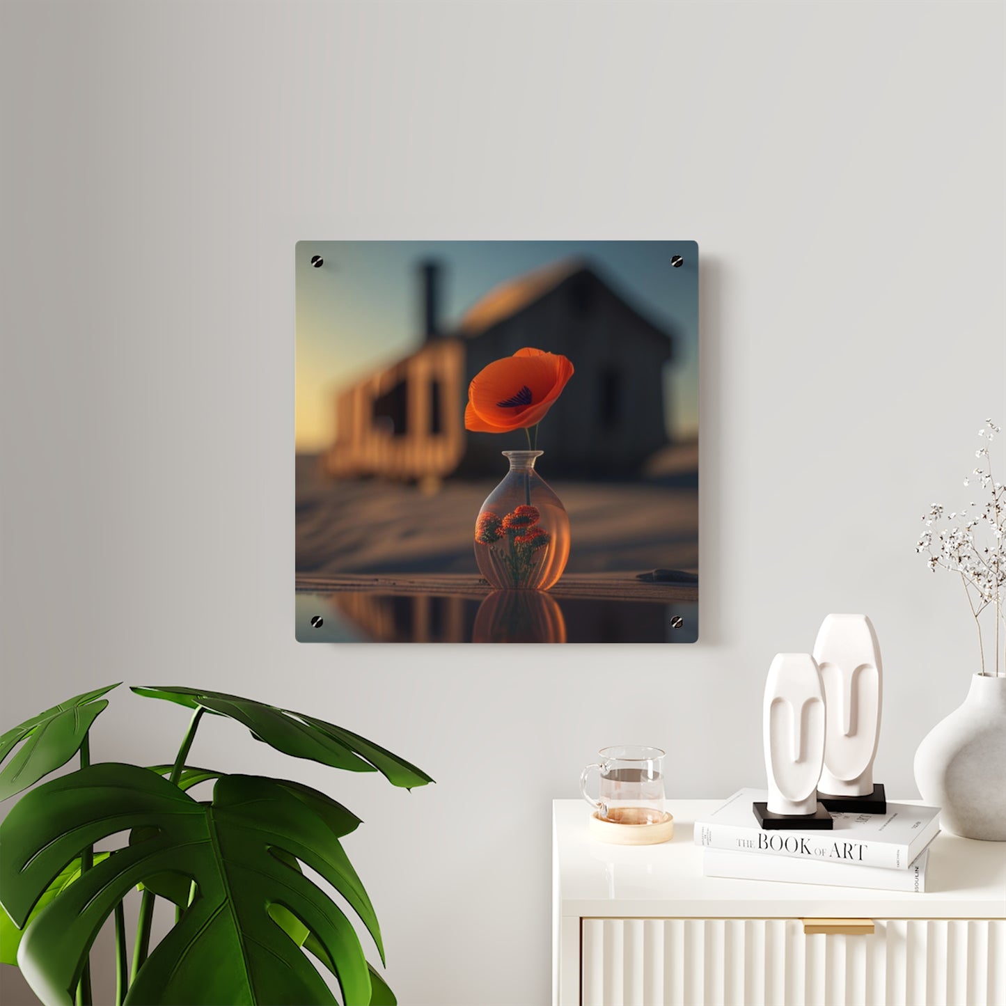 Acrylic Wall Art Panels Orange Poppy in a Vase 3