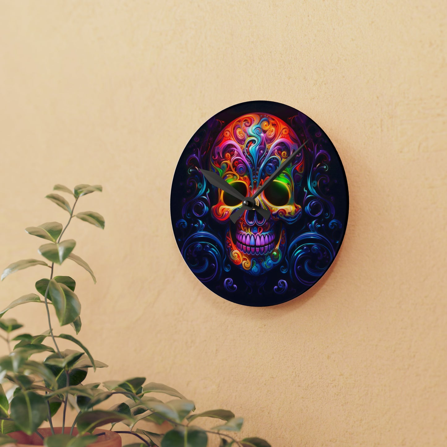 Acrylic Wall Clock Macro Skull Color 2