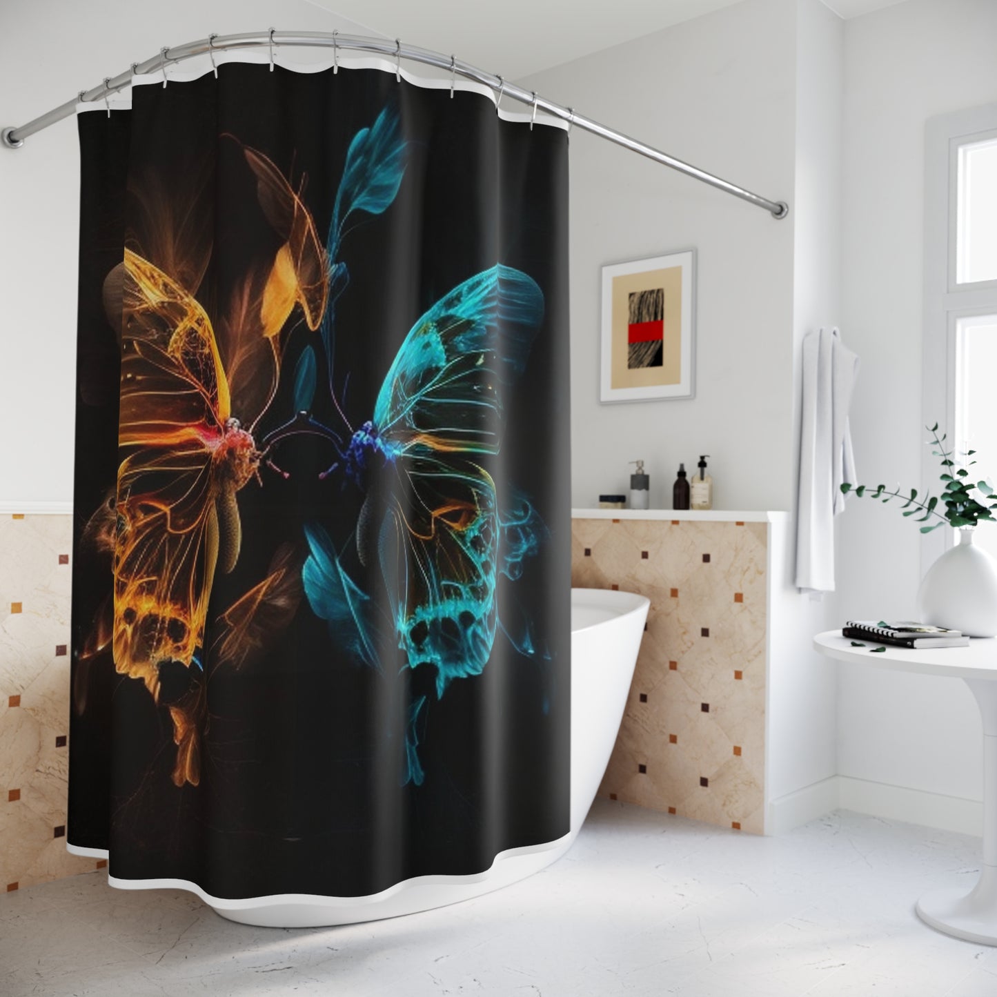 Polyester Shower Curtain Kiss Neon Butterfly 2