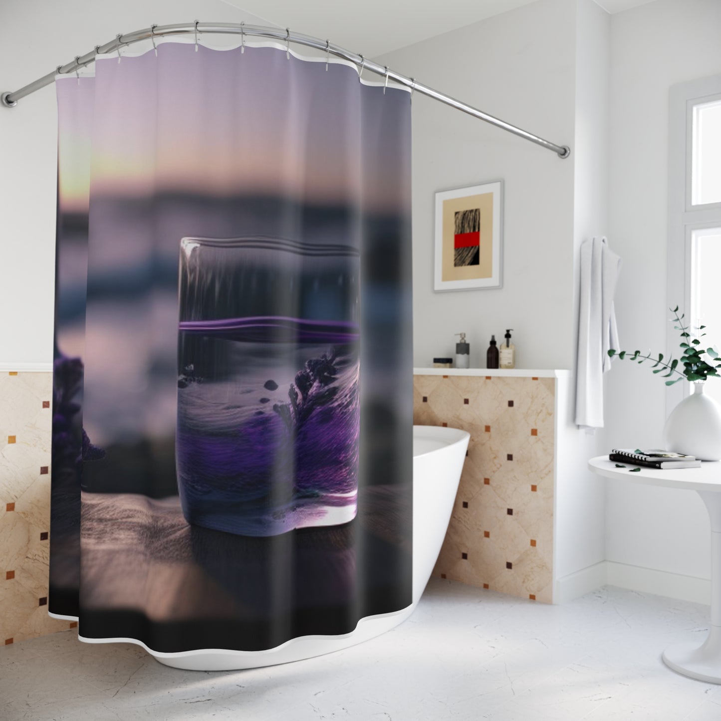 Polyester Shower Curtain Lavender in a vase 4