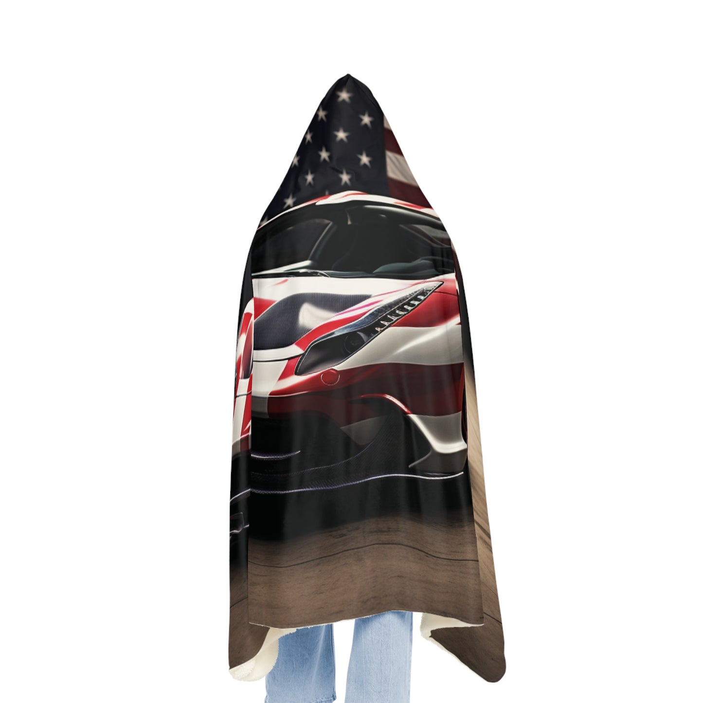 Snuggle Hooded Blanket American Flag Background Ferrari 2