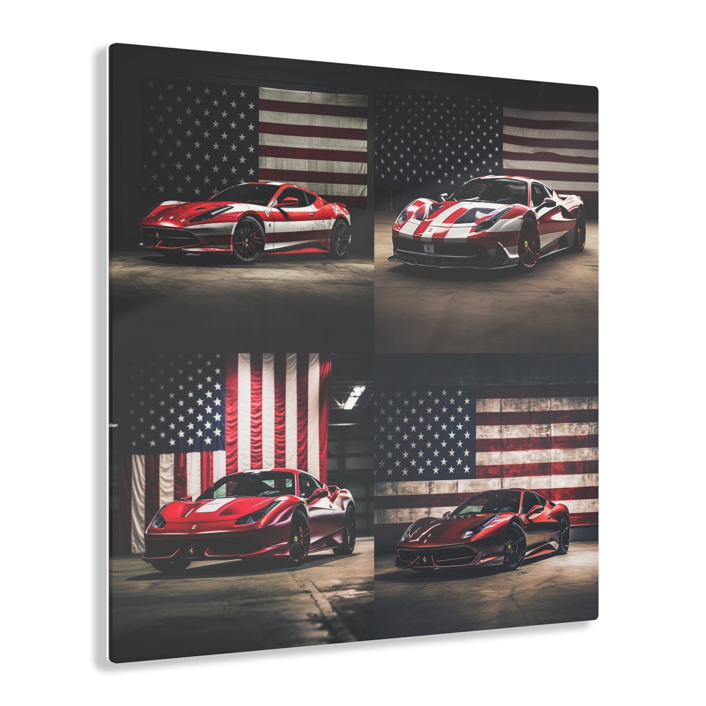 Acrylic Prints American Flag Background Ferrari 5