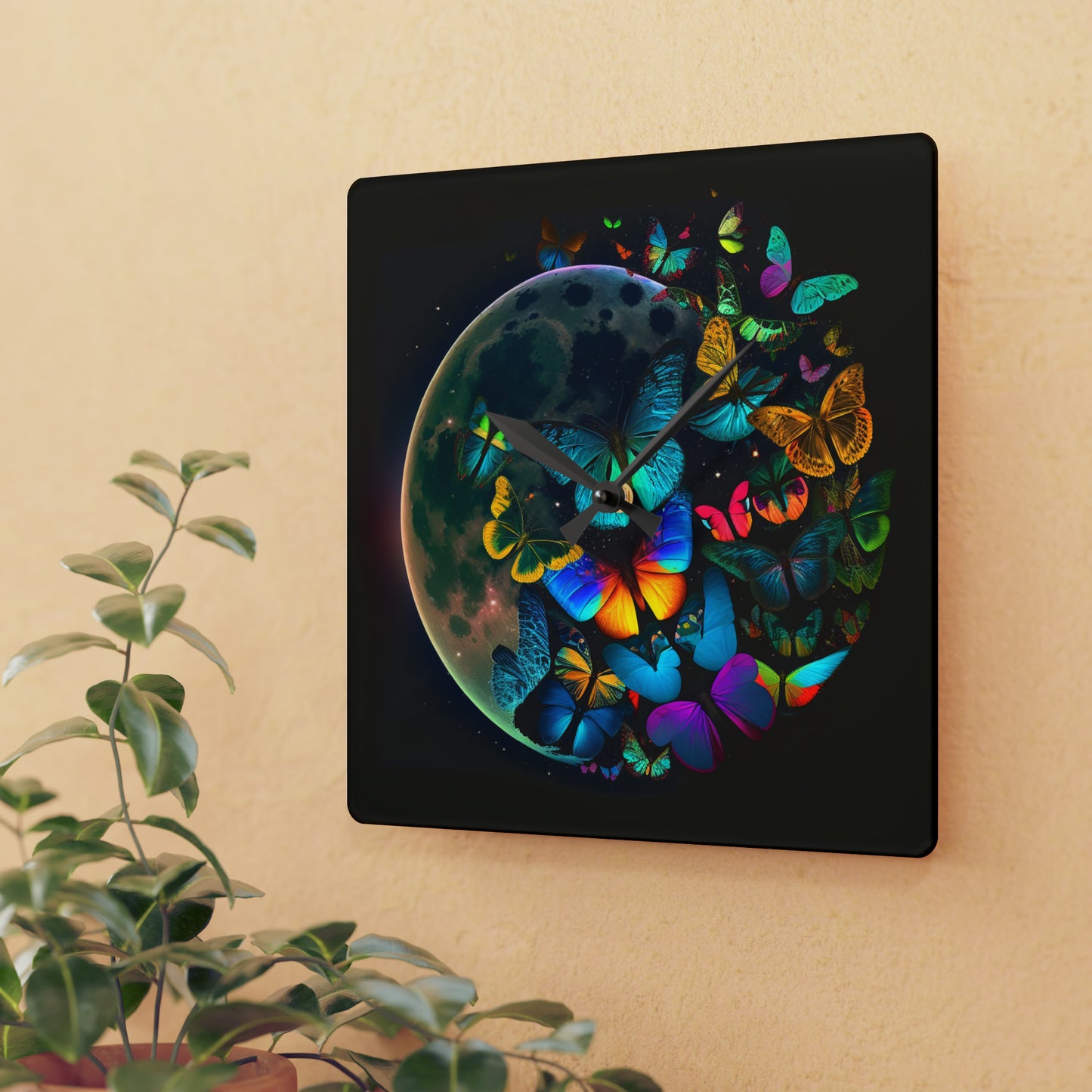 Acrylic Wall Clock Moon Butterfly 2