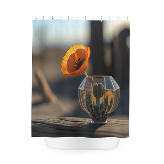 Polyester Shower Curtain Orange Poppy in a Vase 2