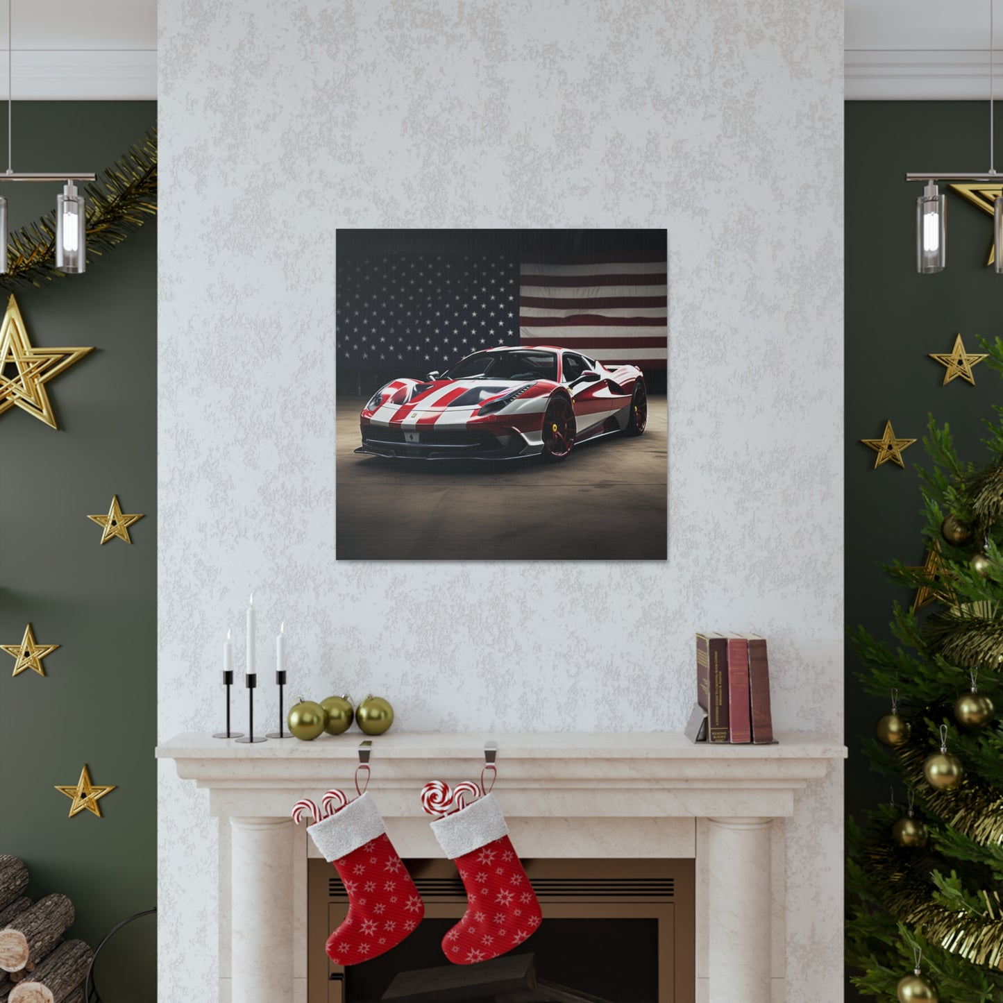 Canvas Gallery Wraps American Flag Background Ferrari 2