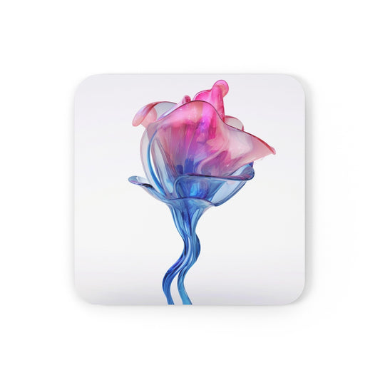 Corkwood Coaster Set Pink & Blue Tulip Rose 4