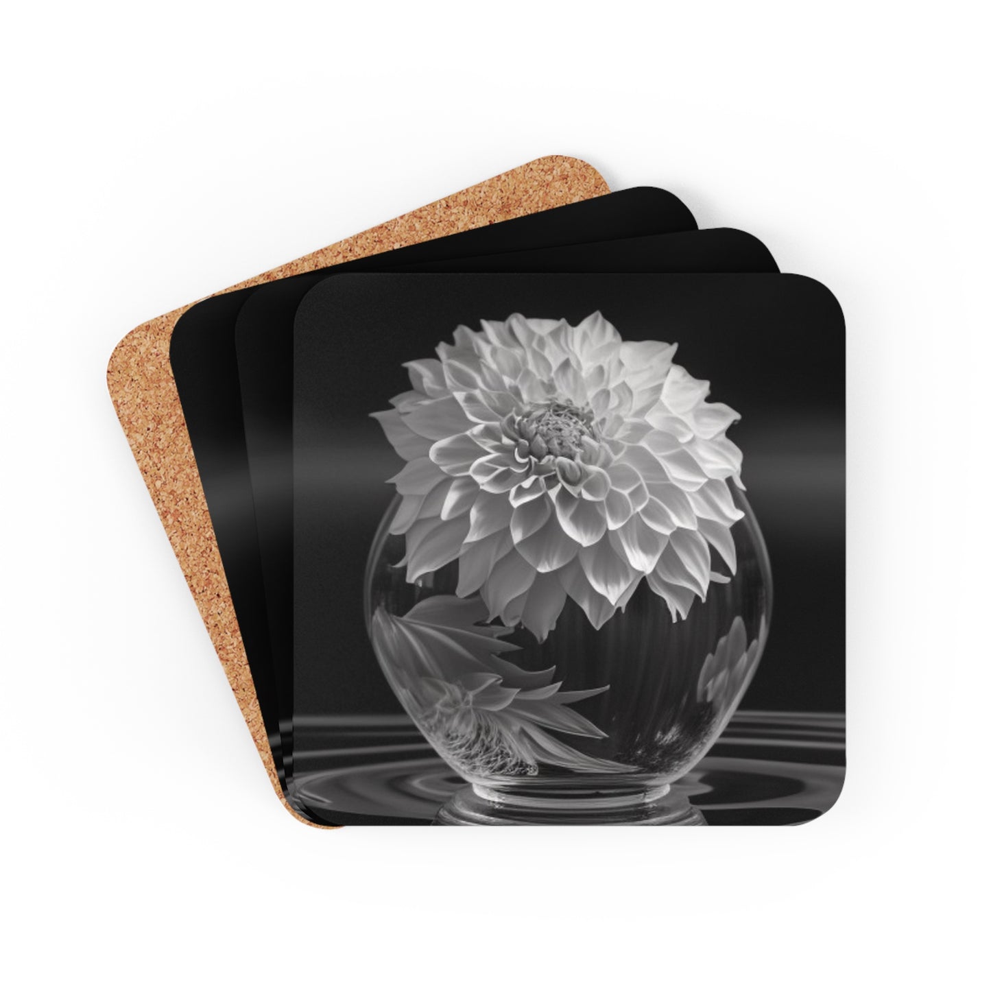 Corkwood Coaster Set White Dahlia 1