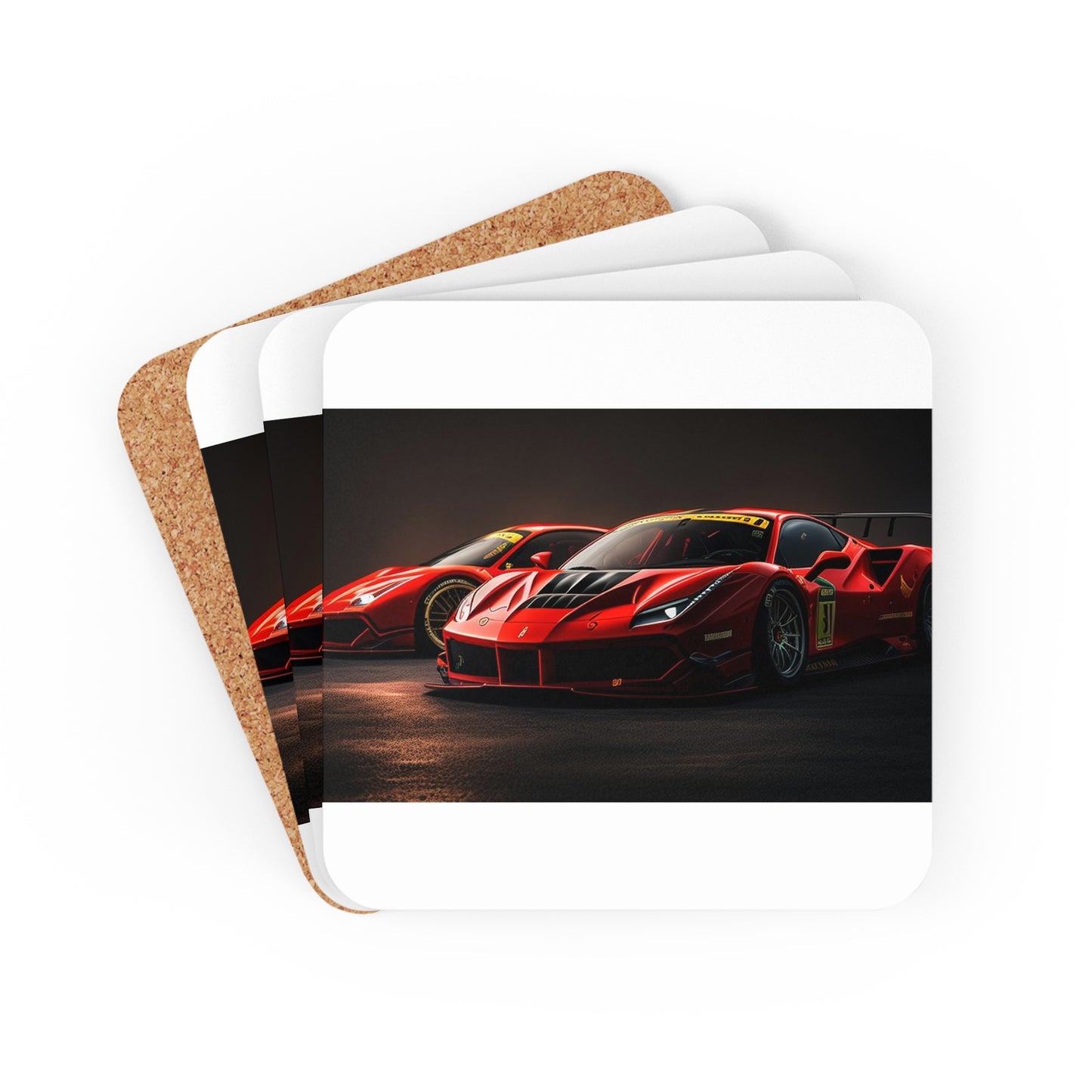 Corkwood Coaster Set Ferrari Red 4