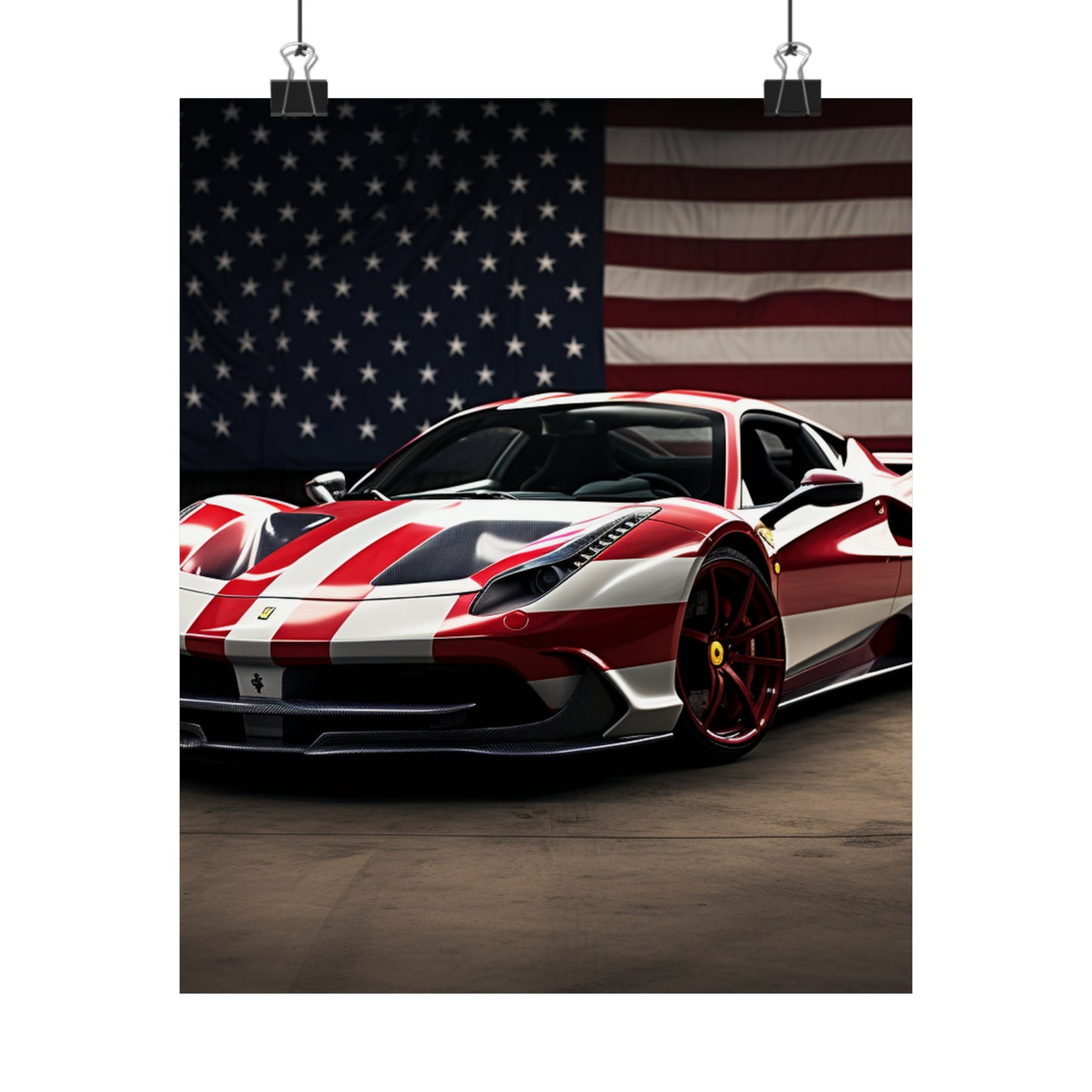 Premium Matte Vertical Posters American Flag Background Ferrari 2