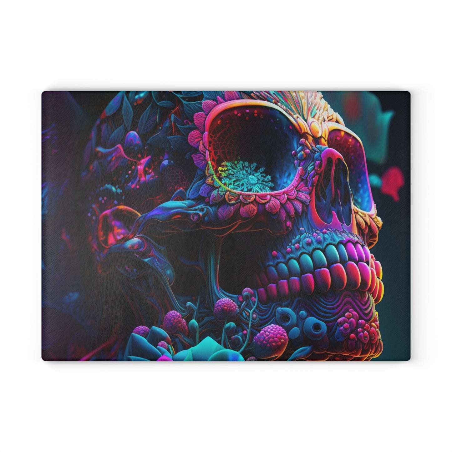 Glass Cutting Board Florescent Skull Death 3