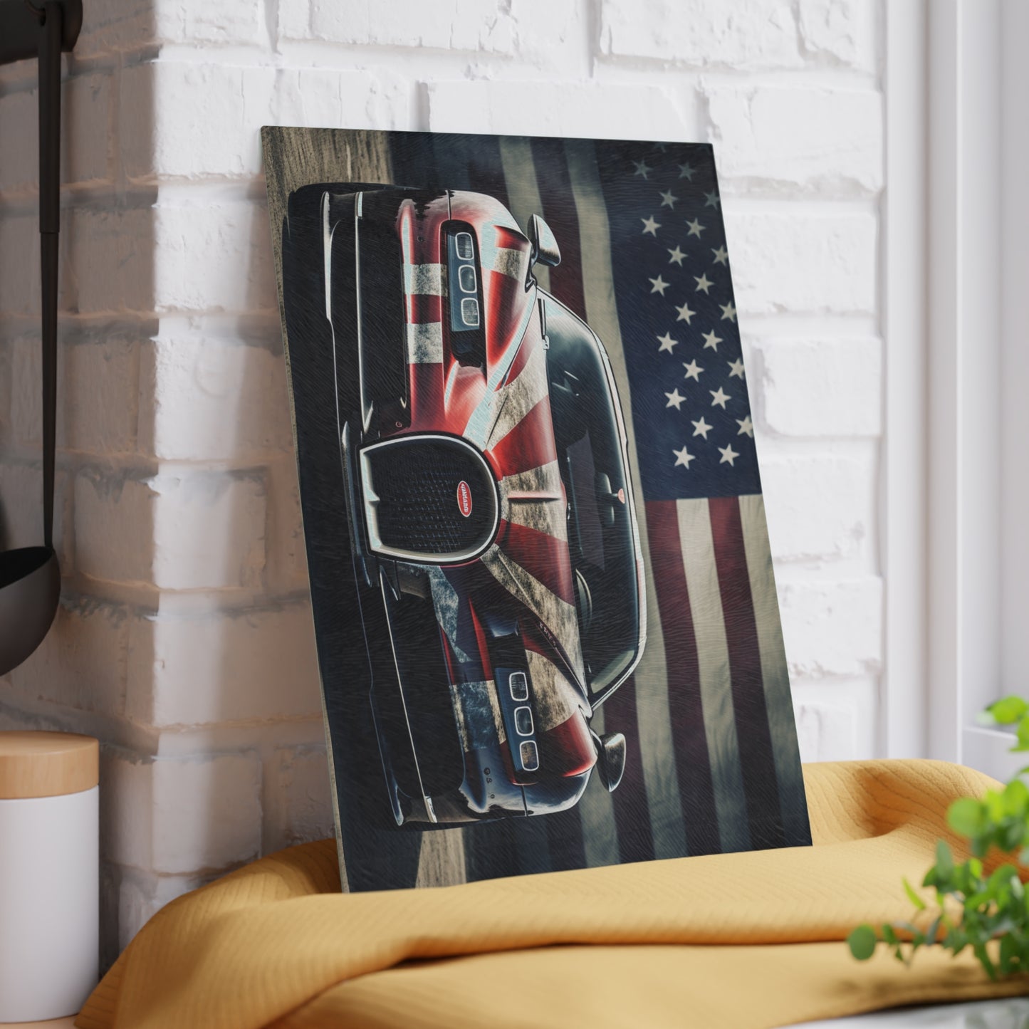 Glass Cutting Board American Flag Background Bugatti 3