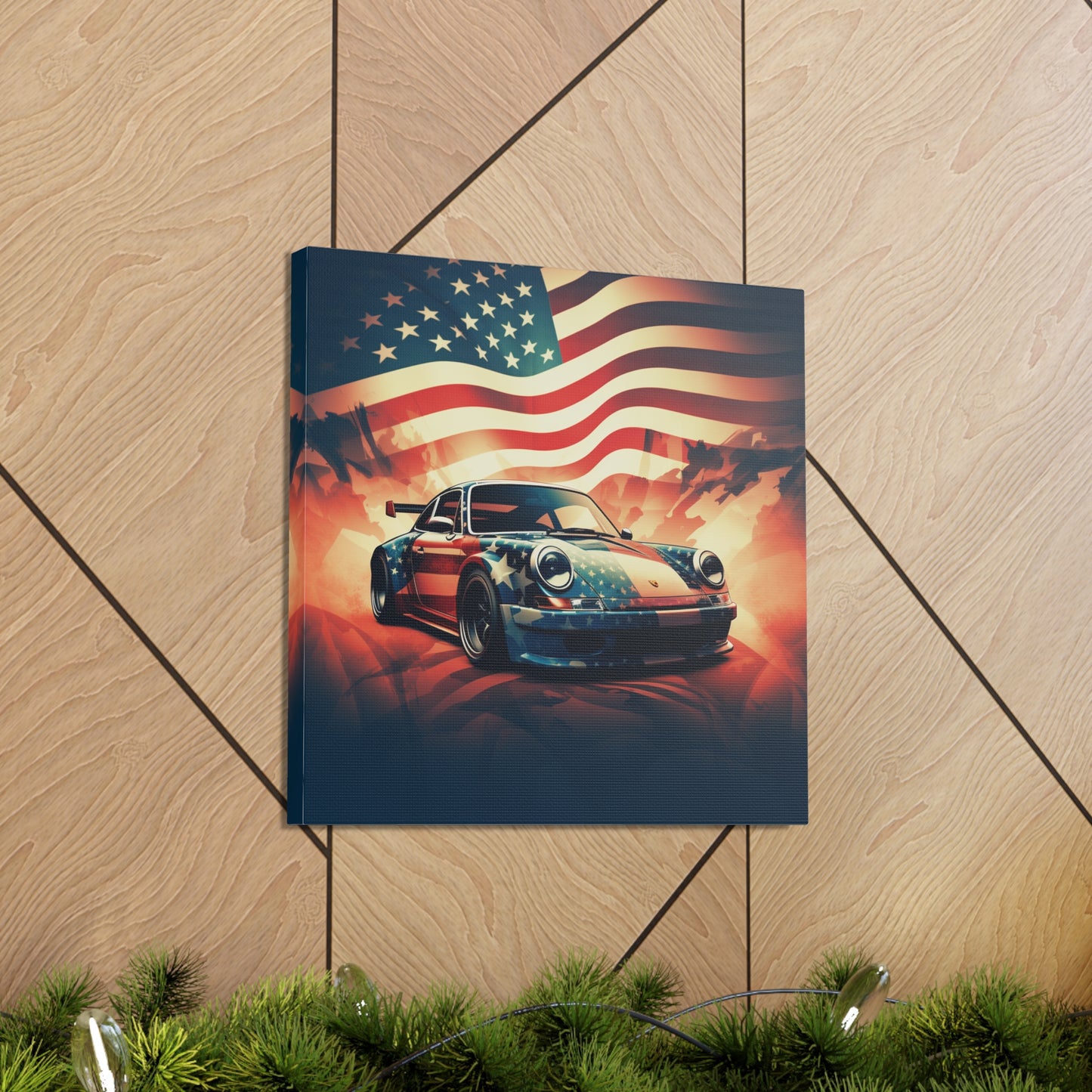 Canvas Gallery Wraps Abstract American Flag Background Porsche 4