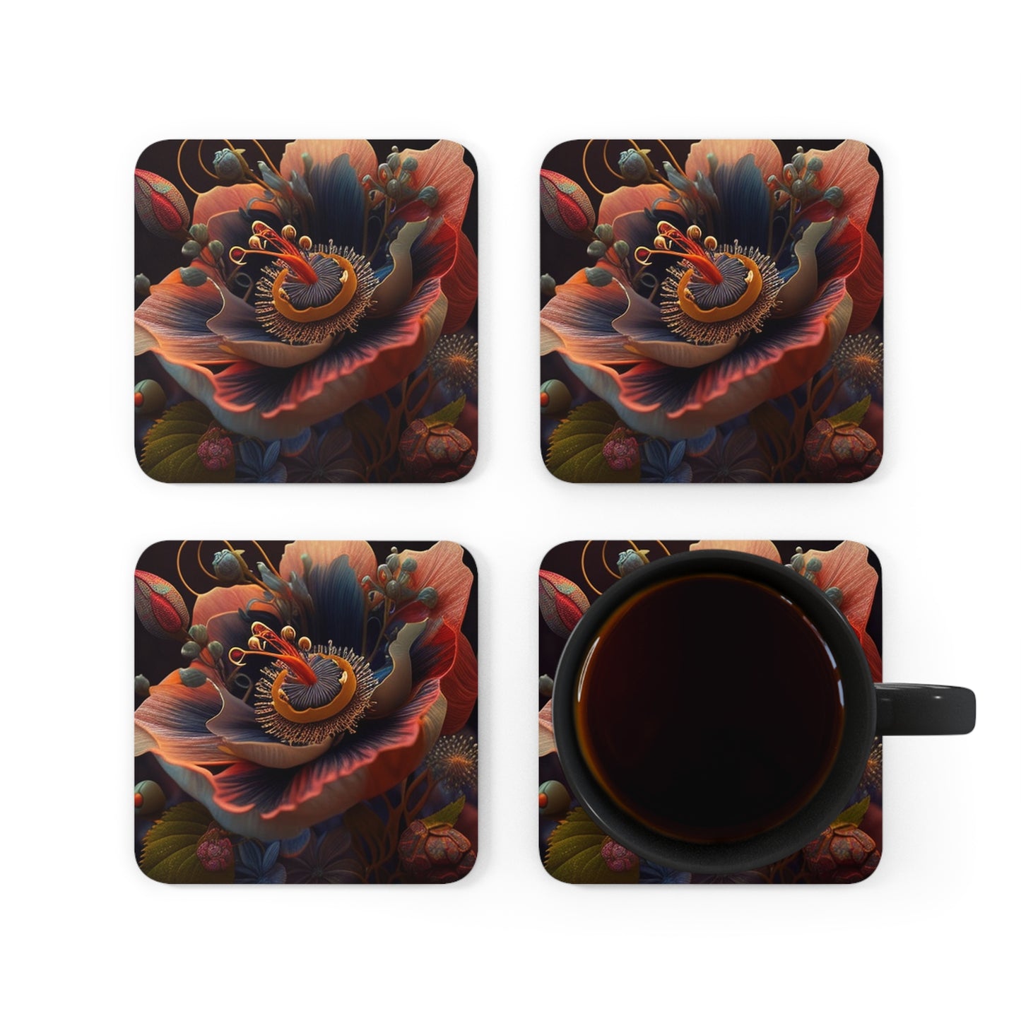 Corkwood Coaster Set Flower Arangment 3