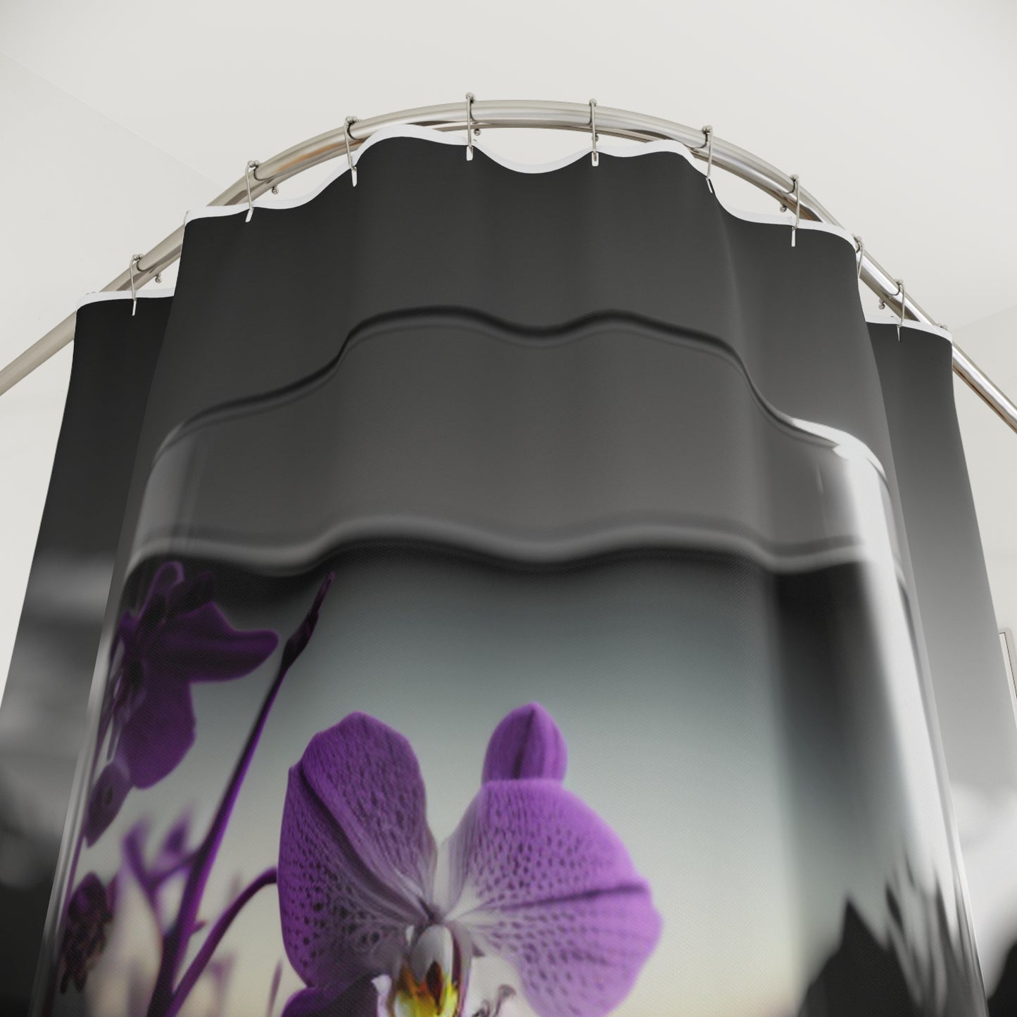 Polyester Shower Curtain Purple Orchid Glass vase 2