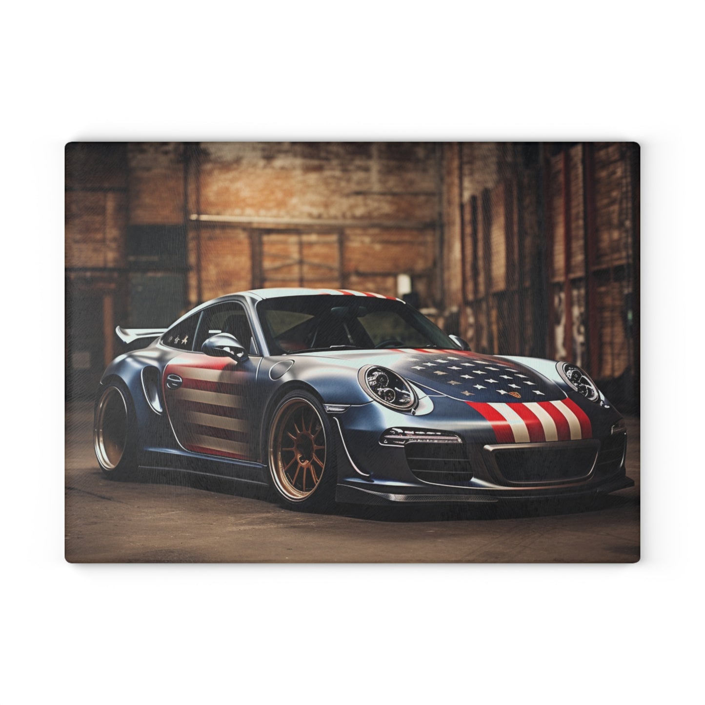 Glass Cutting Board American Flag Porsche 1