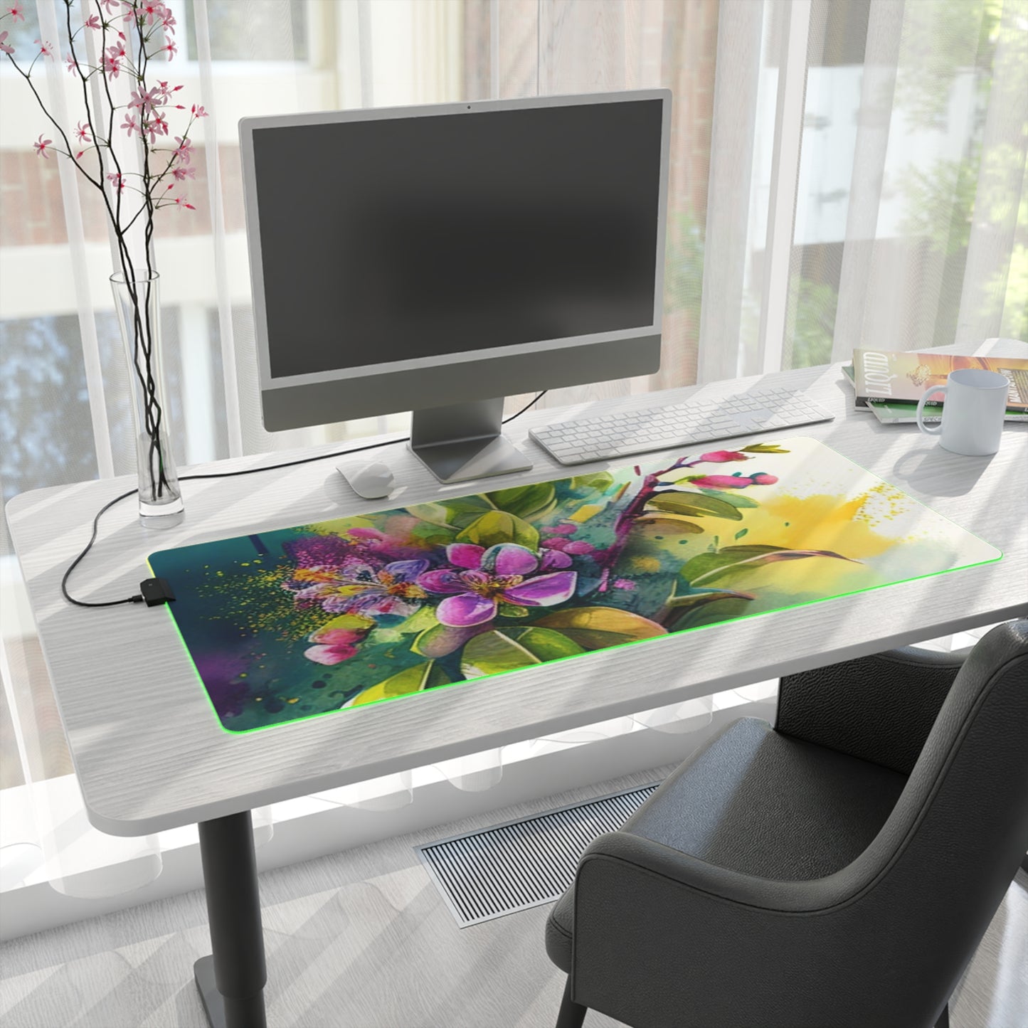 LED Gaming Mouse Pad Mother Nature Bright Spring Colors Realistic Watercolor 1