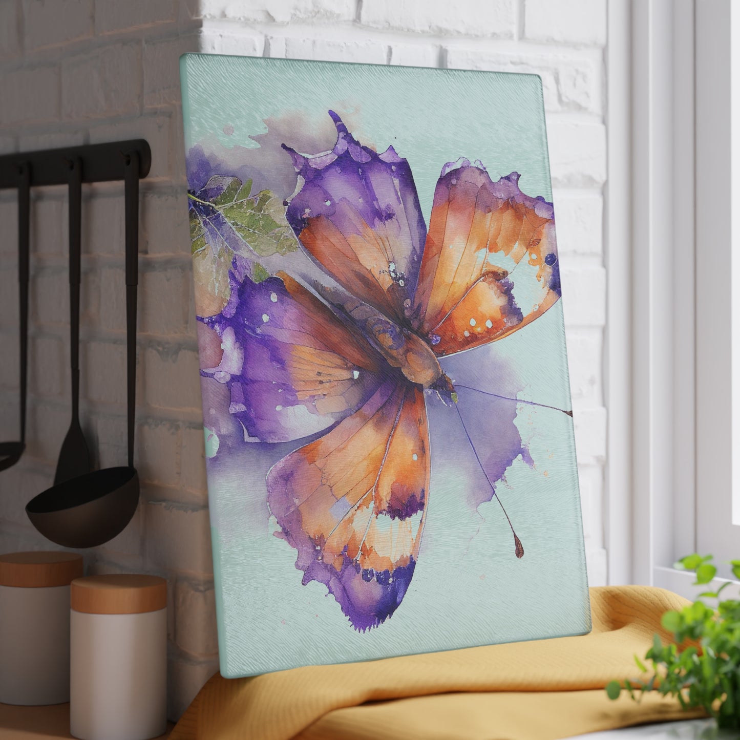 Glass Cutting Board MerlinRose Watercolor Butterfly 2