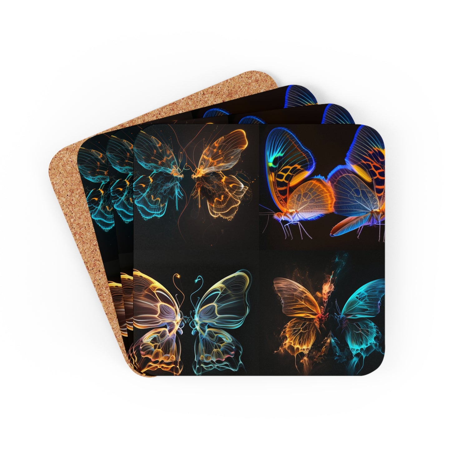 Corkwood Coaster Set Neon Glo Butterfly 5