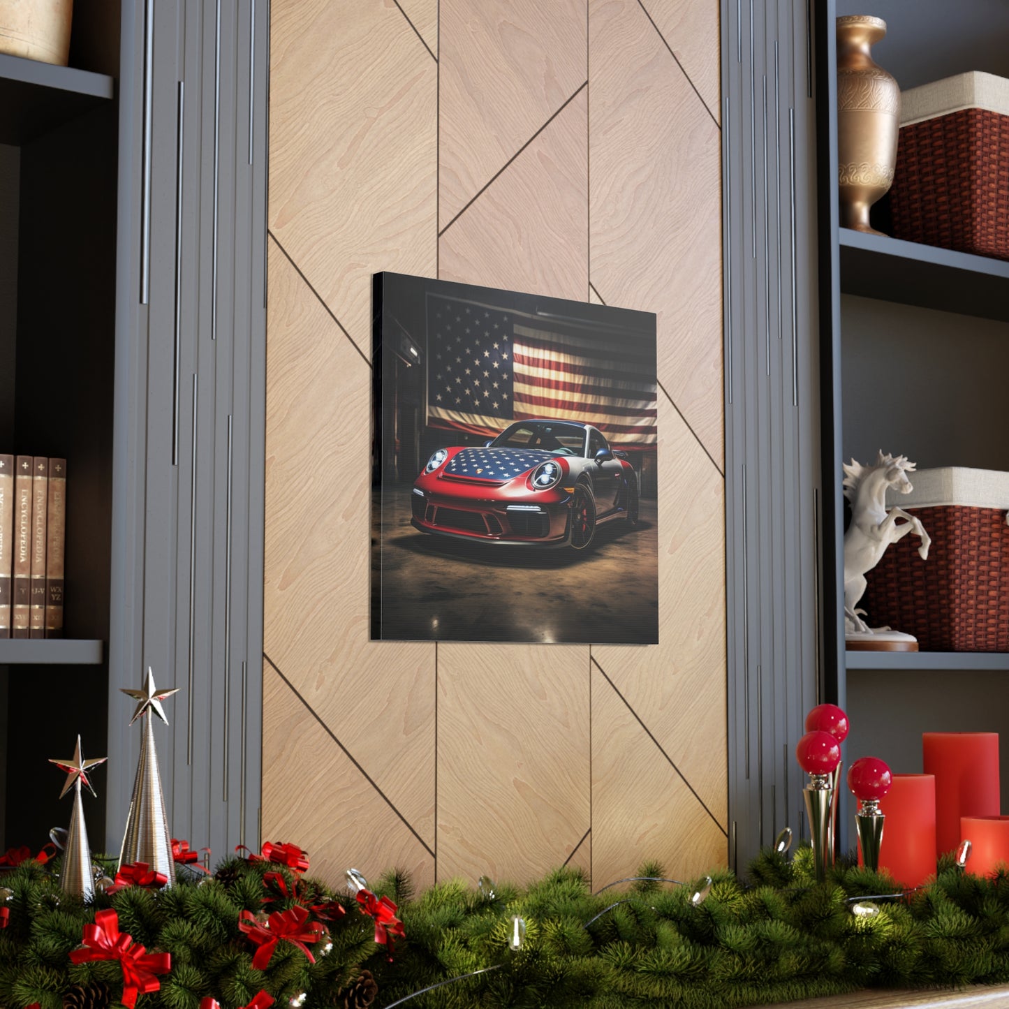 Canvas Gallery Wraps American Flag Background Porsche 1