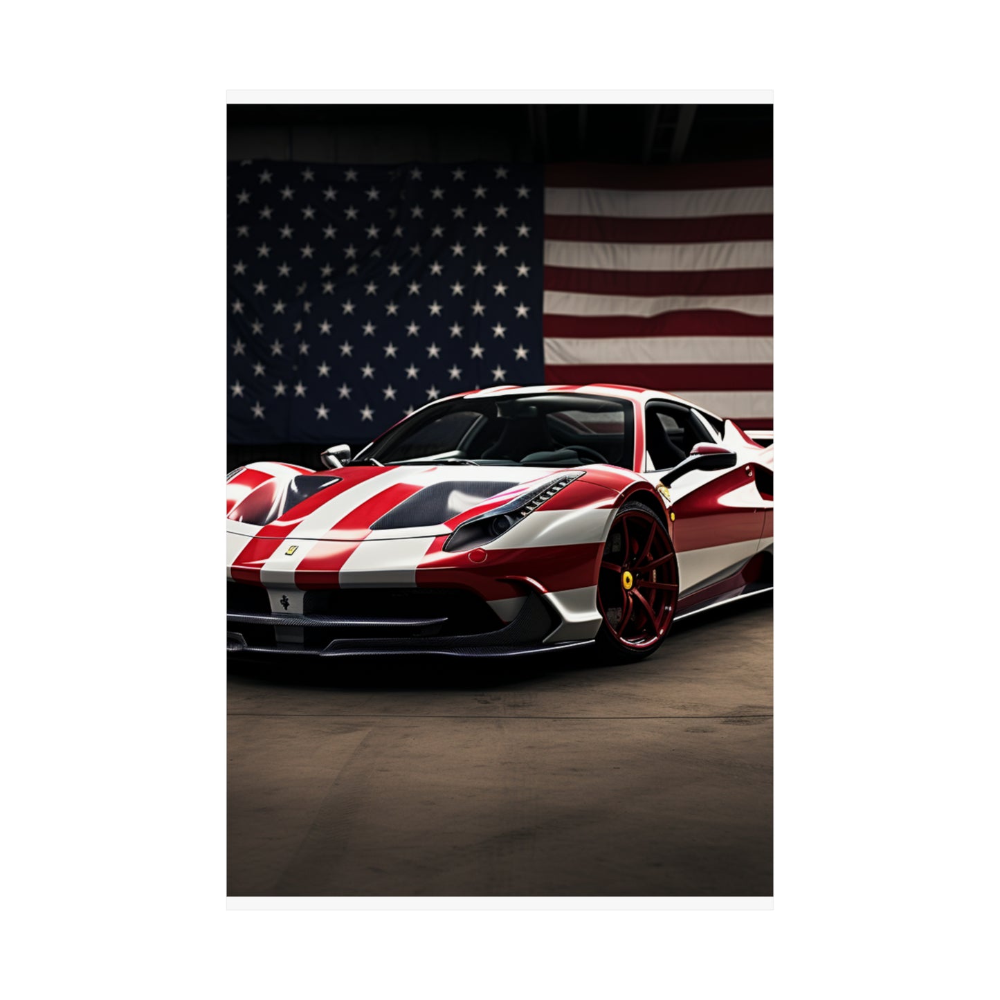 Premium Matte Vertical Posters American Flag Background Ferrari 2