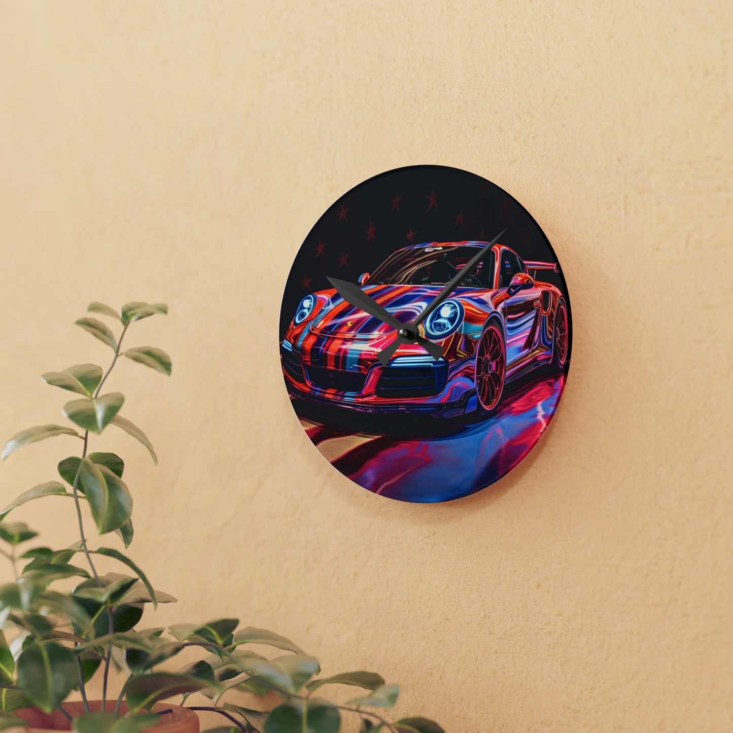 Acrylic Wall Clock Macro American Flag Porsche 4