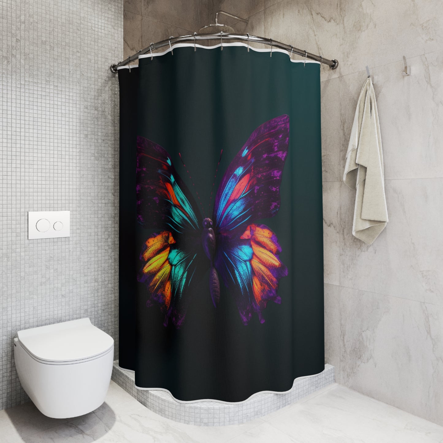 Polyester Shower Curtain Hyper Colorful Butterfly Purple 1