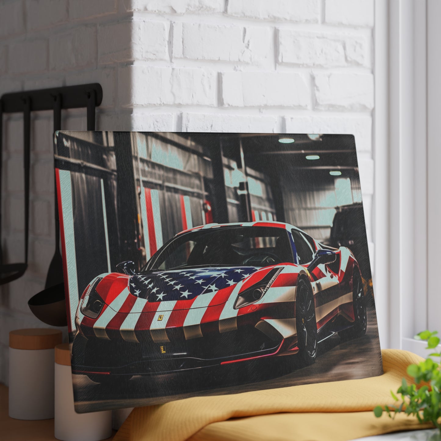 Glass Cutting Board American Flag Farrari 3