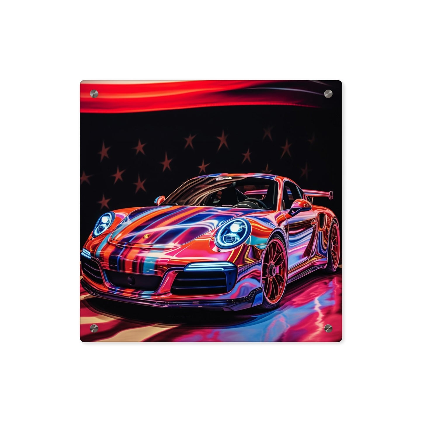 Acrylic Wall Art Panels American Flag Colored Porsche 2