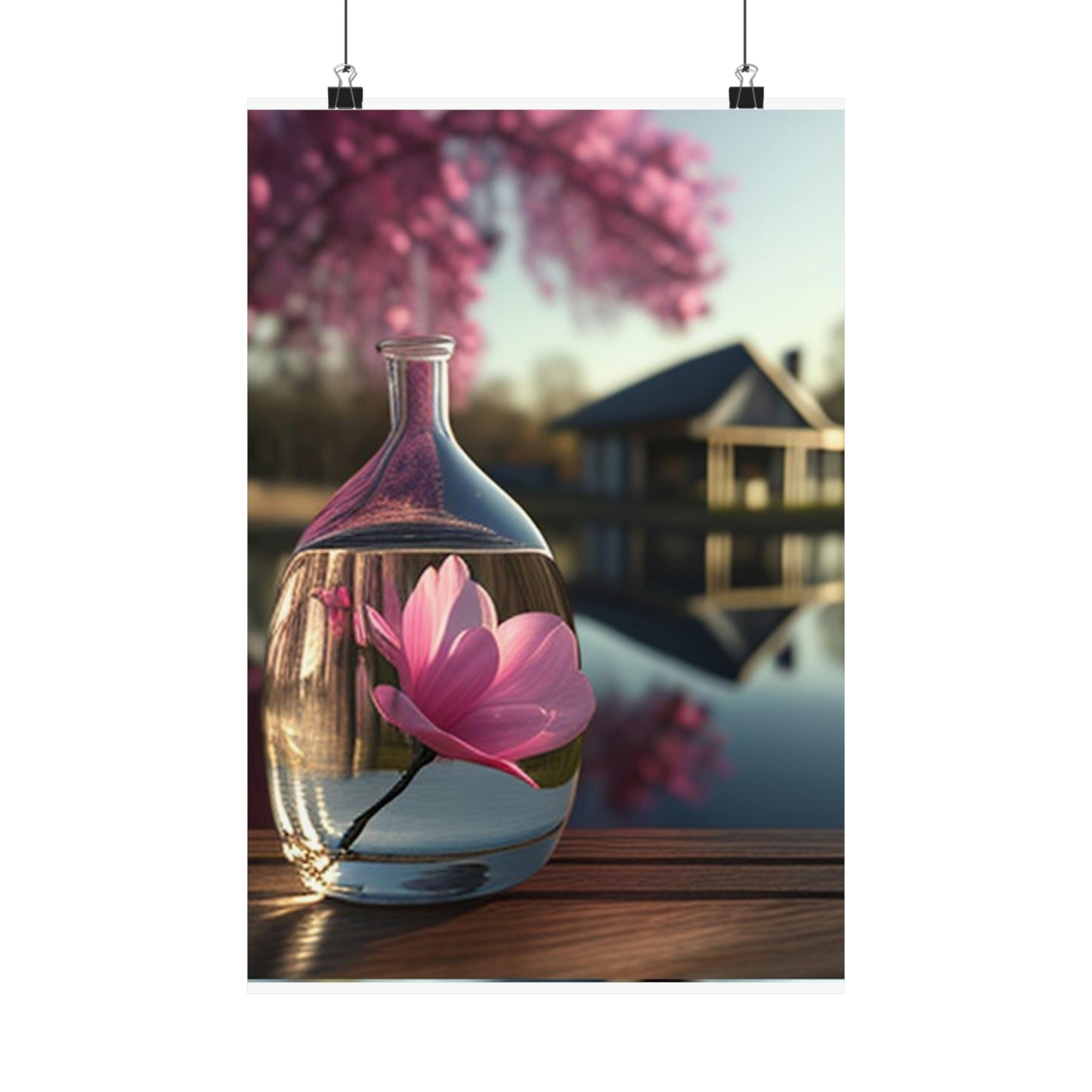 Premium Matte Vertical Posters Magnolia in a Glass vase 2