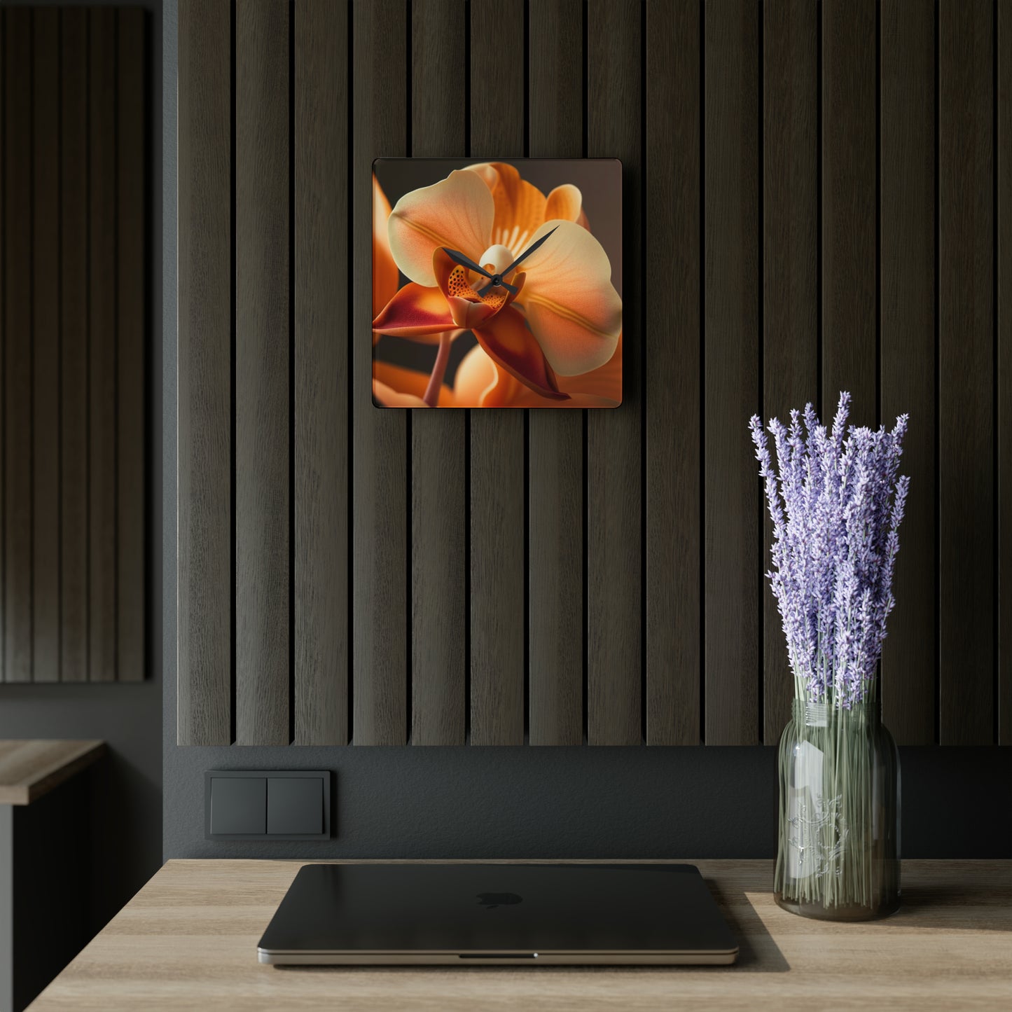 Acrylic Wall Clock Orange Orchid 3