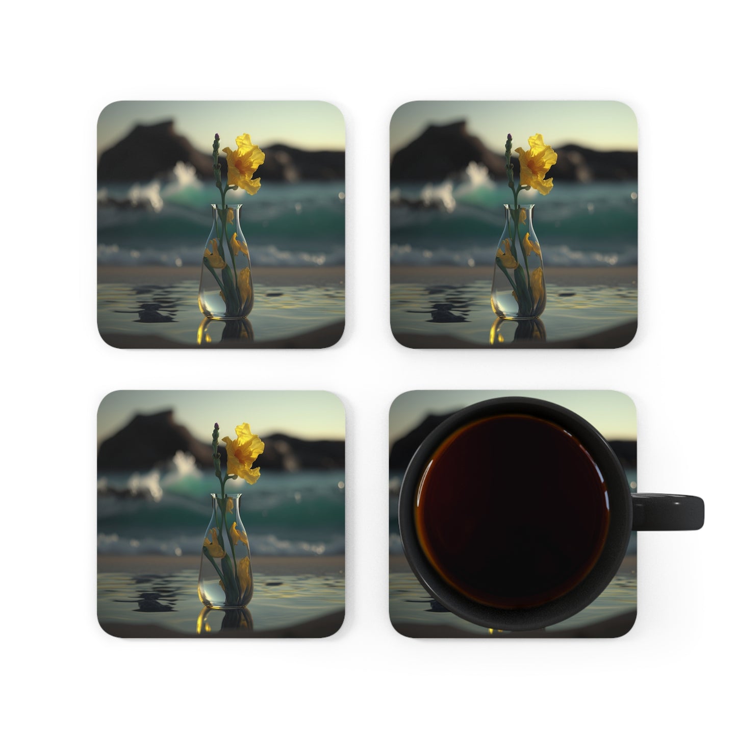 Corkwood Coaster Set Yellow Gladiolus glass 2