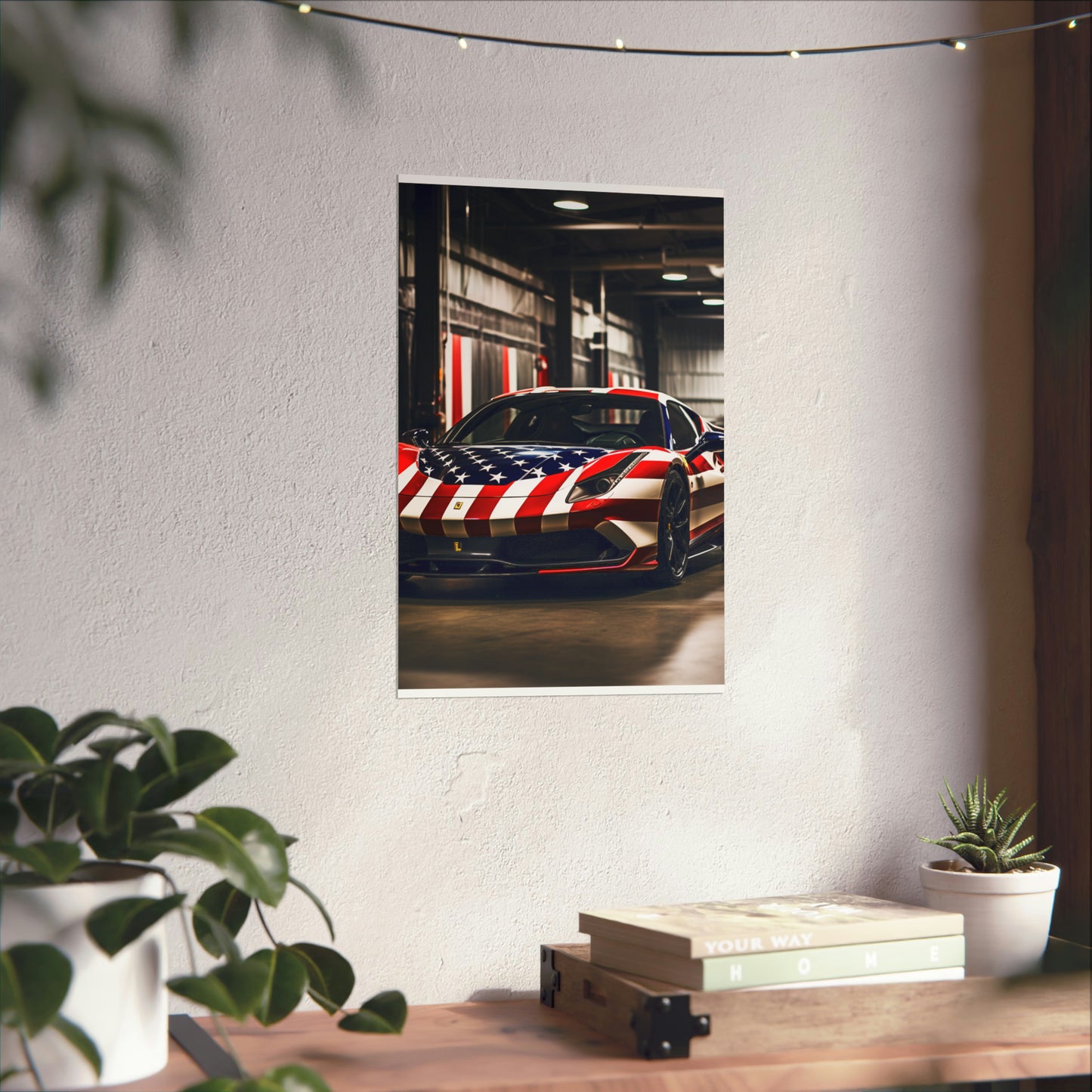 Premium Matte Vertical Posters American Flag Farrari 3