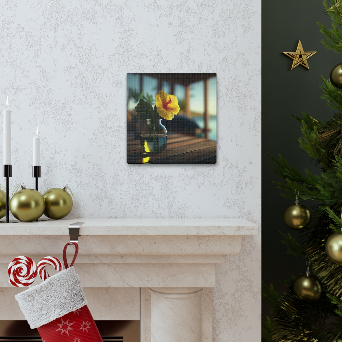 Canvas Gallery Wraps Yellow Hibiscus Wood 2