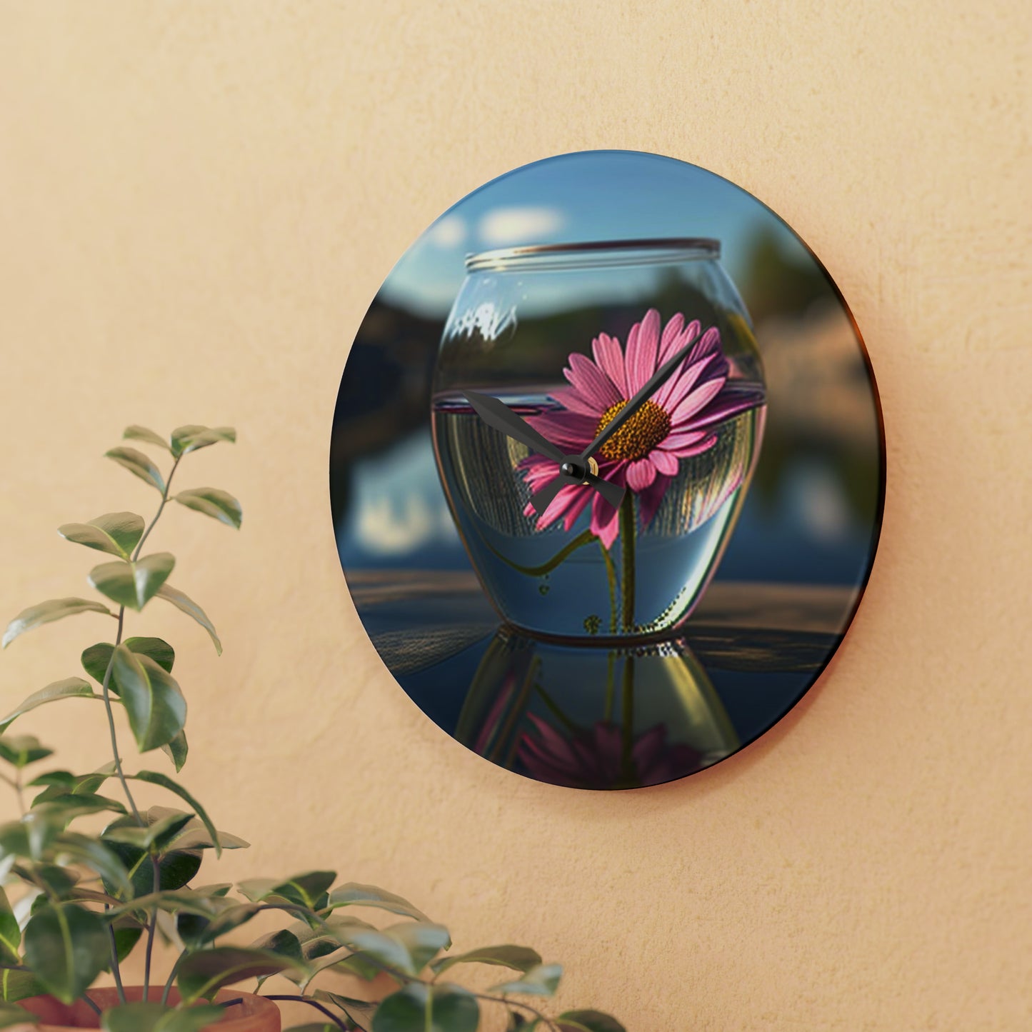 Acrylic Wall Clock Pink Daisy 3