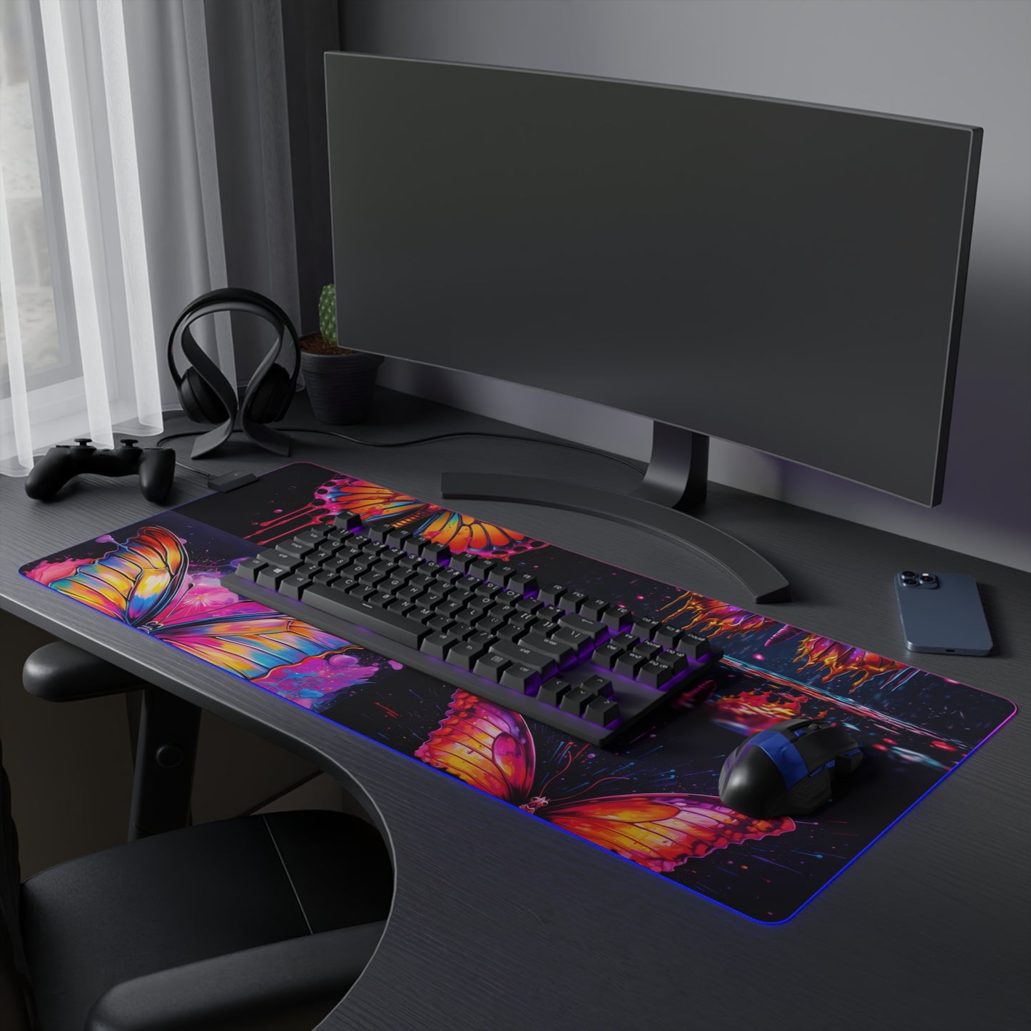 LED Gaming Mouse Pad Pink Butterfly Flair 5