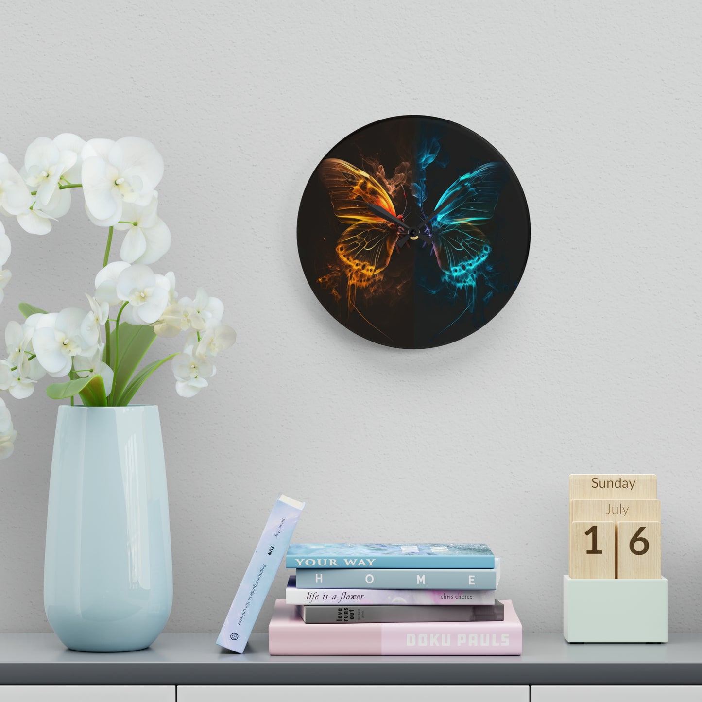 Acrylic Wall Clock Kiss Neon Butterfly 8